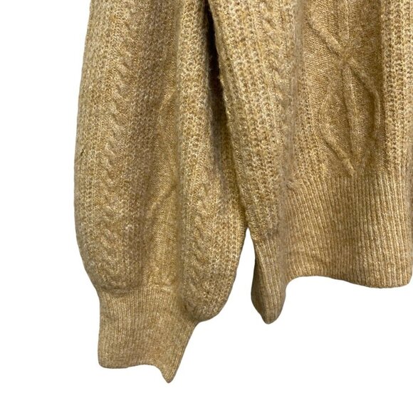 1.STATE Womens Sweater Size XXL Camel Tan Pullover Puff Sleeve Aran Knit - Picture 6 of 7